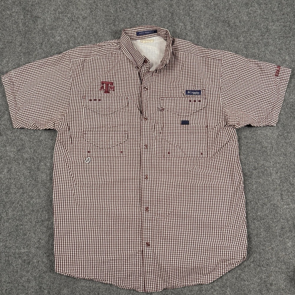 Columbia PFG Texas A&M Aggies Super Bonehead Fishing Shirt Gingham Mens M